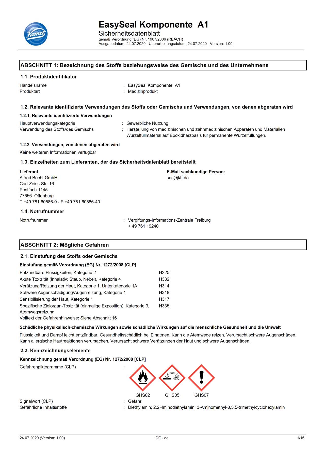Sicherheitsdatenblatt | EasySeal SDB A1 › Komet Magazin